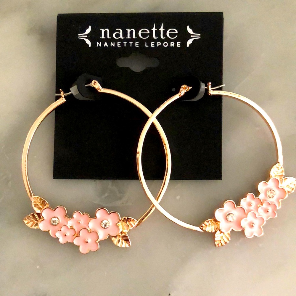 NWT Nanette Lepore Pink/Gold Tone Hoop Earrings